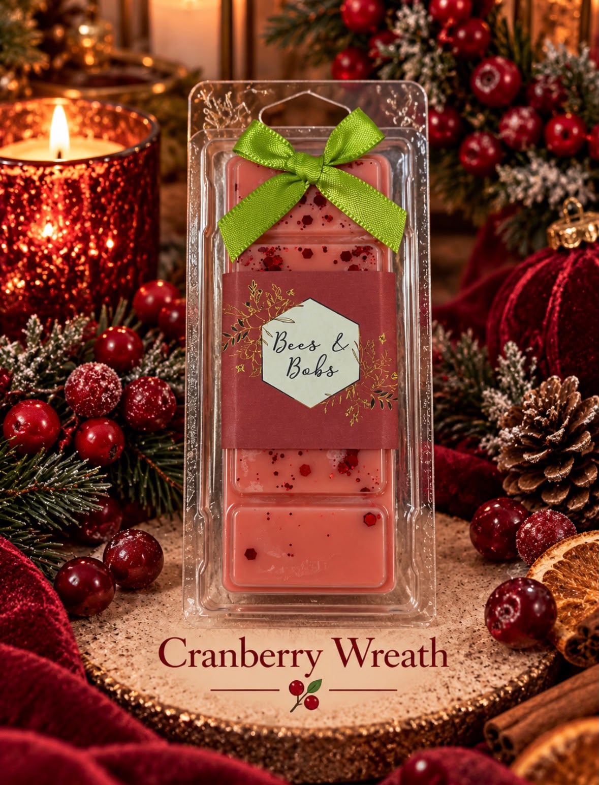 Cranberry Wreath Wax Melt Snap Bar