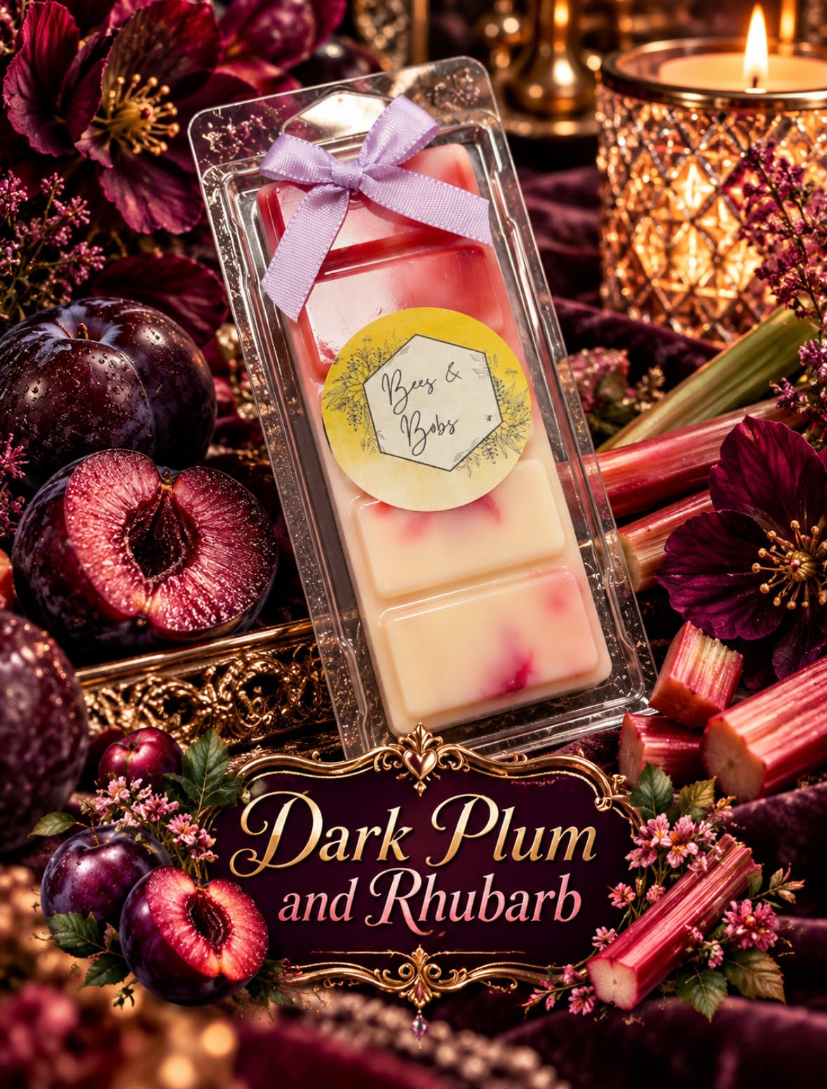 Dark Plum and Rhubarb Wax Melt Snap Bar